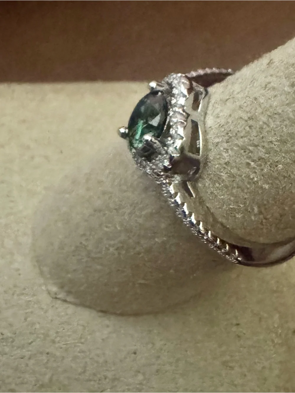 Moissanite Heart Halo Ring with Green Center Stone - Women Jewelry